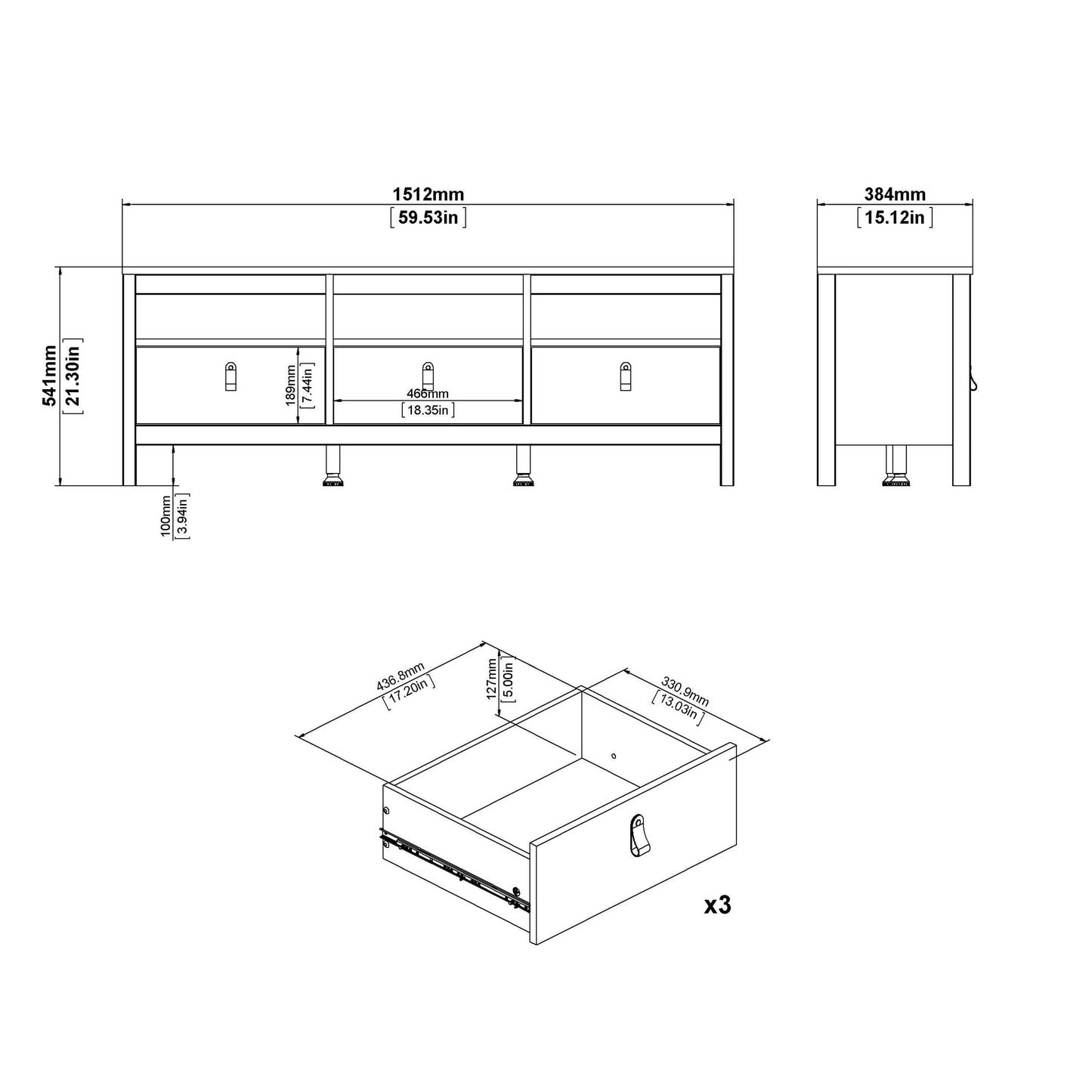 Madrid Tv-unit 3 drawers - Home Utopia 