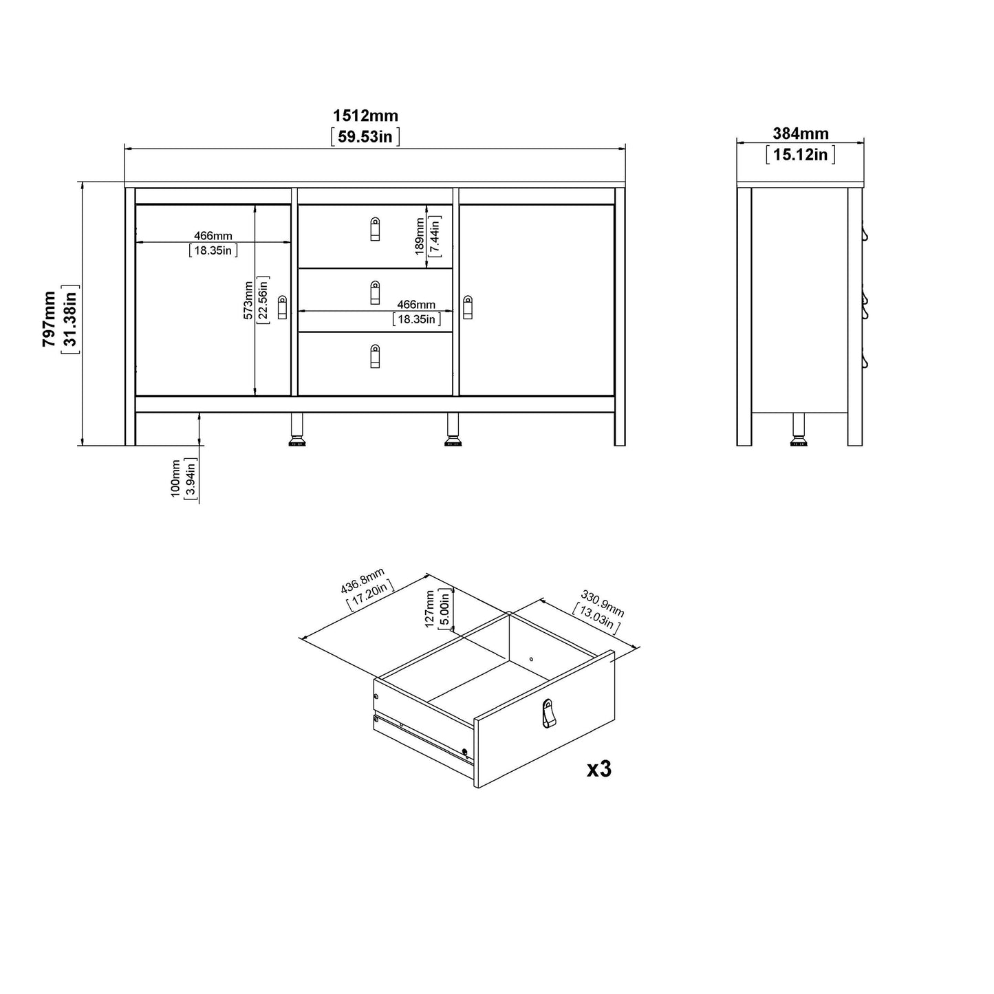 Madrid Sideboard 2 doors + 3 drawers - Home Utopia 