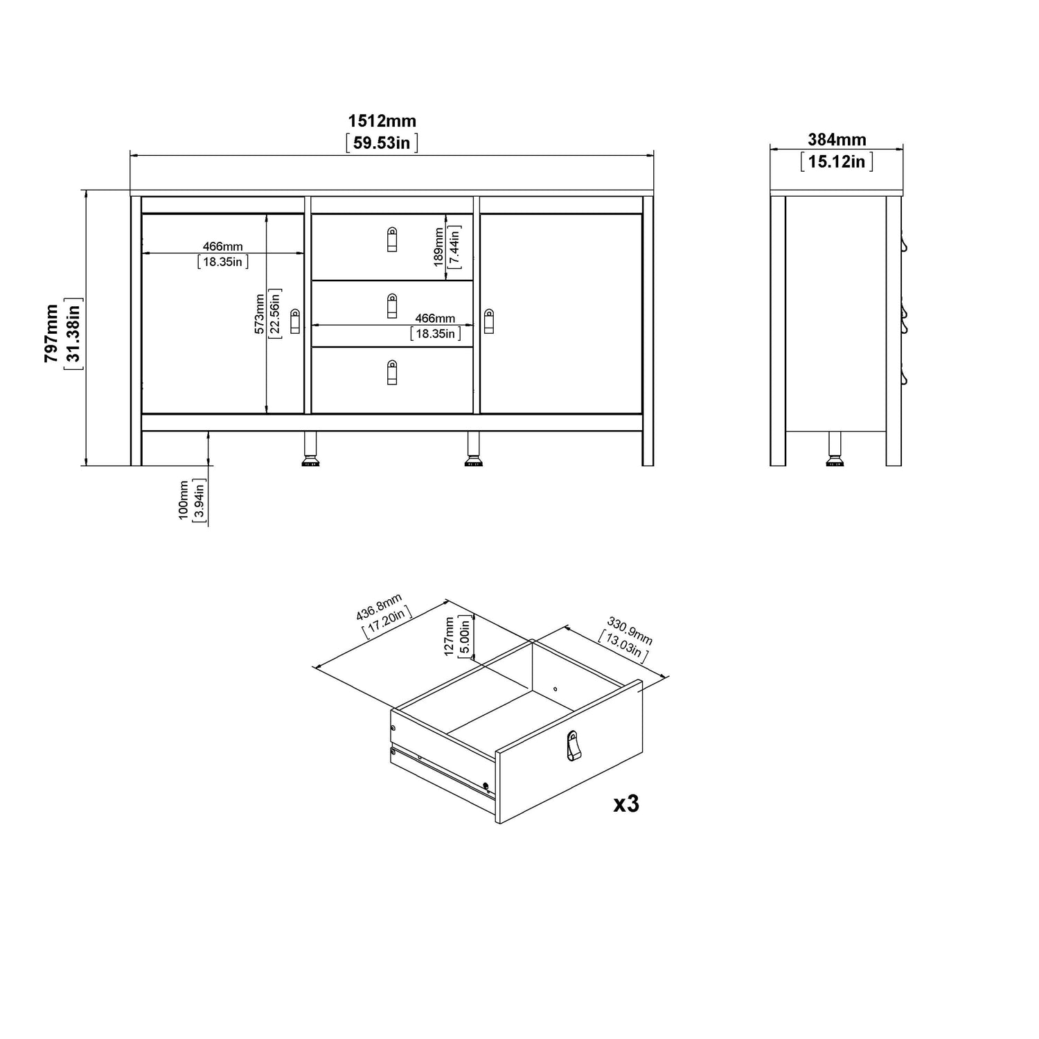 Madrid Sideboard 2 doors + 3 drawers - Home Utopia 