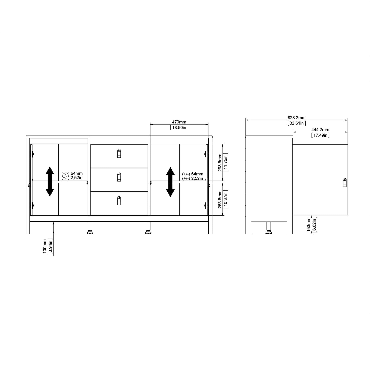 Madrid Sideboard 2 doors + 3 drawers - Home Utopia 