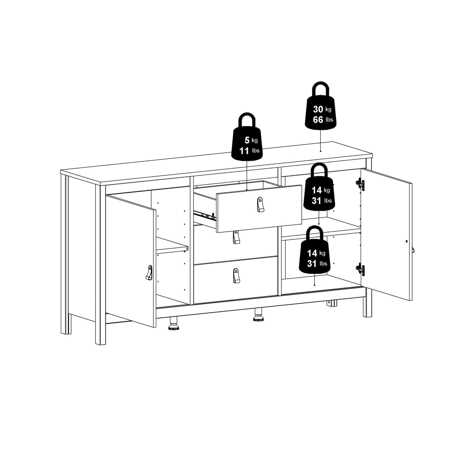 Madrid Sideboard 2 doors + 3 drawers - Home Utopia 