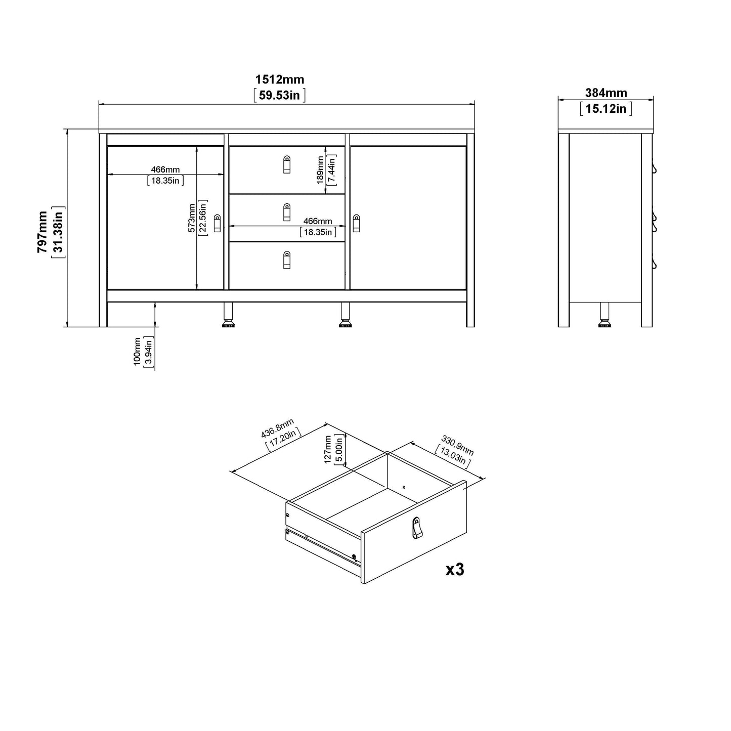 Madrid Sideboard 2 doors + 3 drawers - Home Utopia 