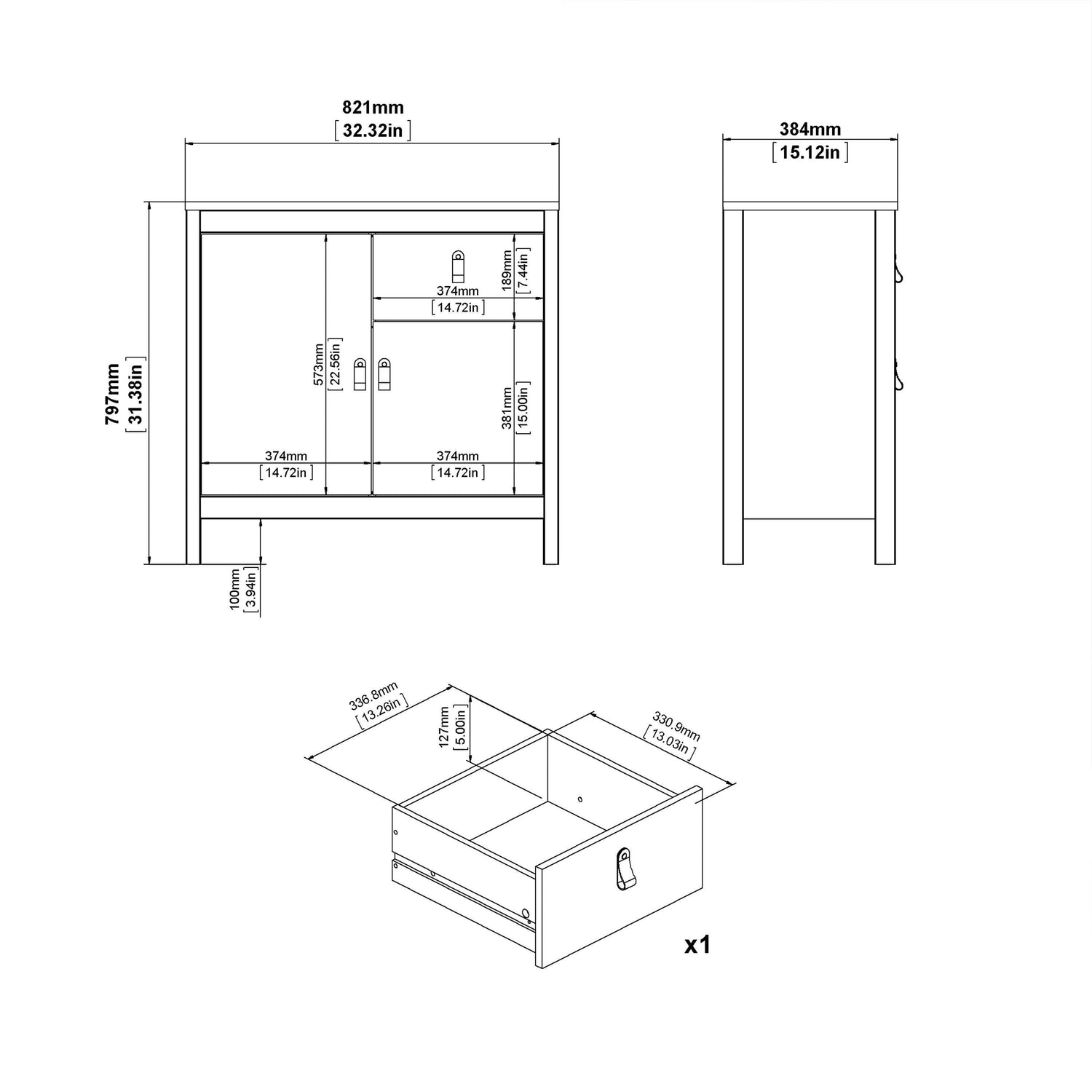 Madrid Sideboard 2 doors + 1 drawer - Home Utopia 