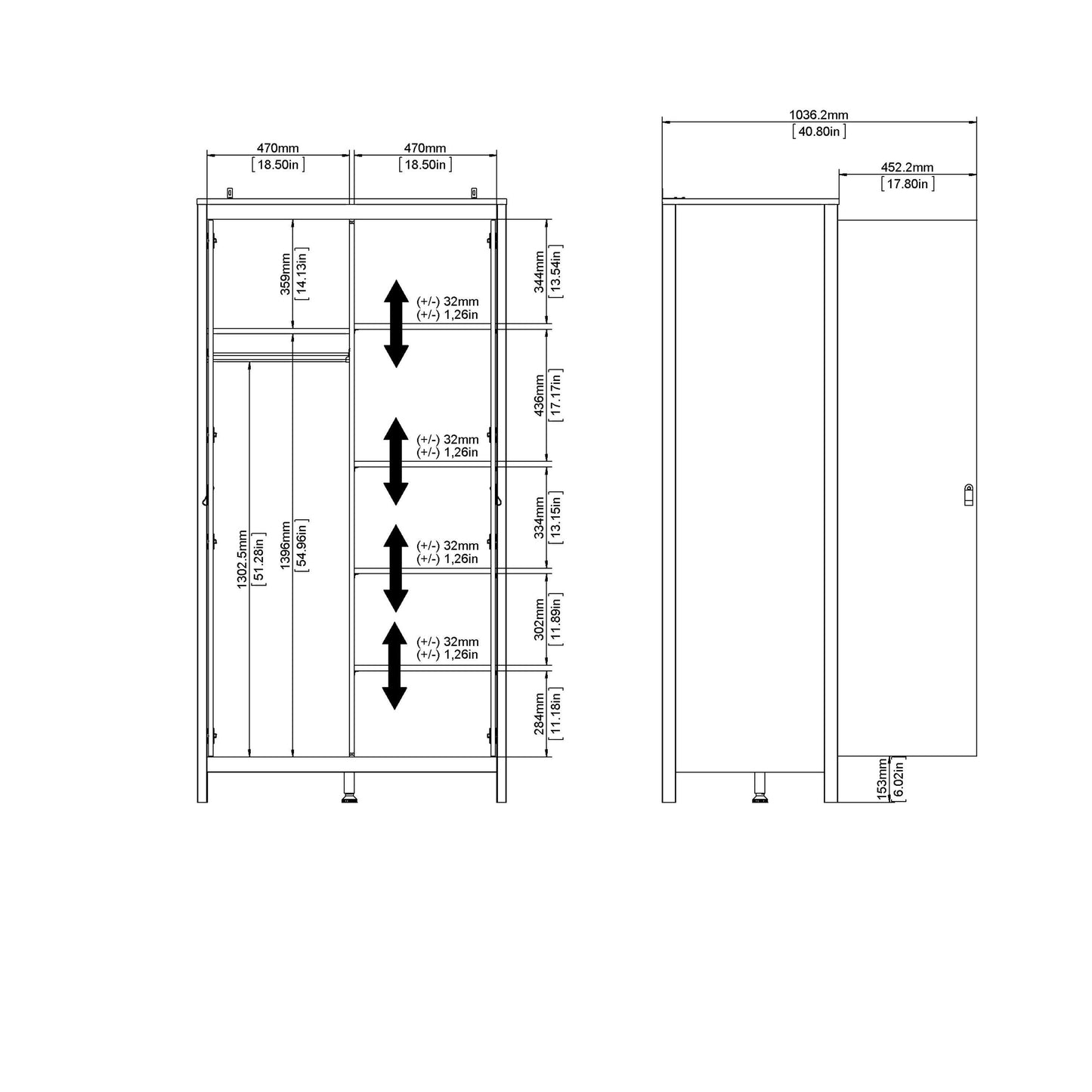 Madrid Wardrobe with 2 doors - Home Utopia 