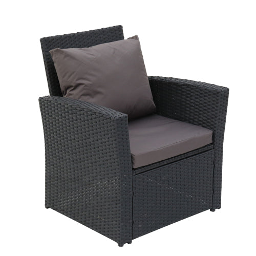 Rattan Sofa - Set Four Piece in Dark Grey and Black Finish