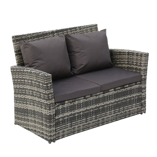 Rattan Sofa Dark Grey Cushions - Four-Piece Set
