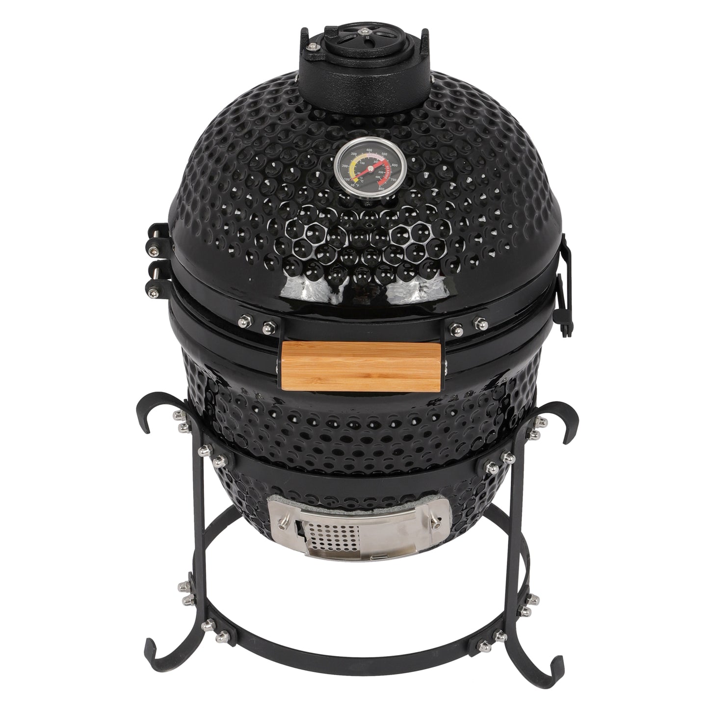 Kamado Style Egg Shaped 13in Round Ceramic Charcoal Grill - BLACK
