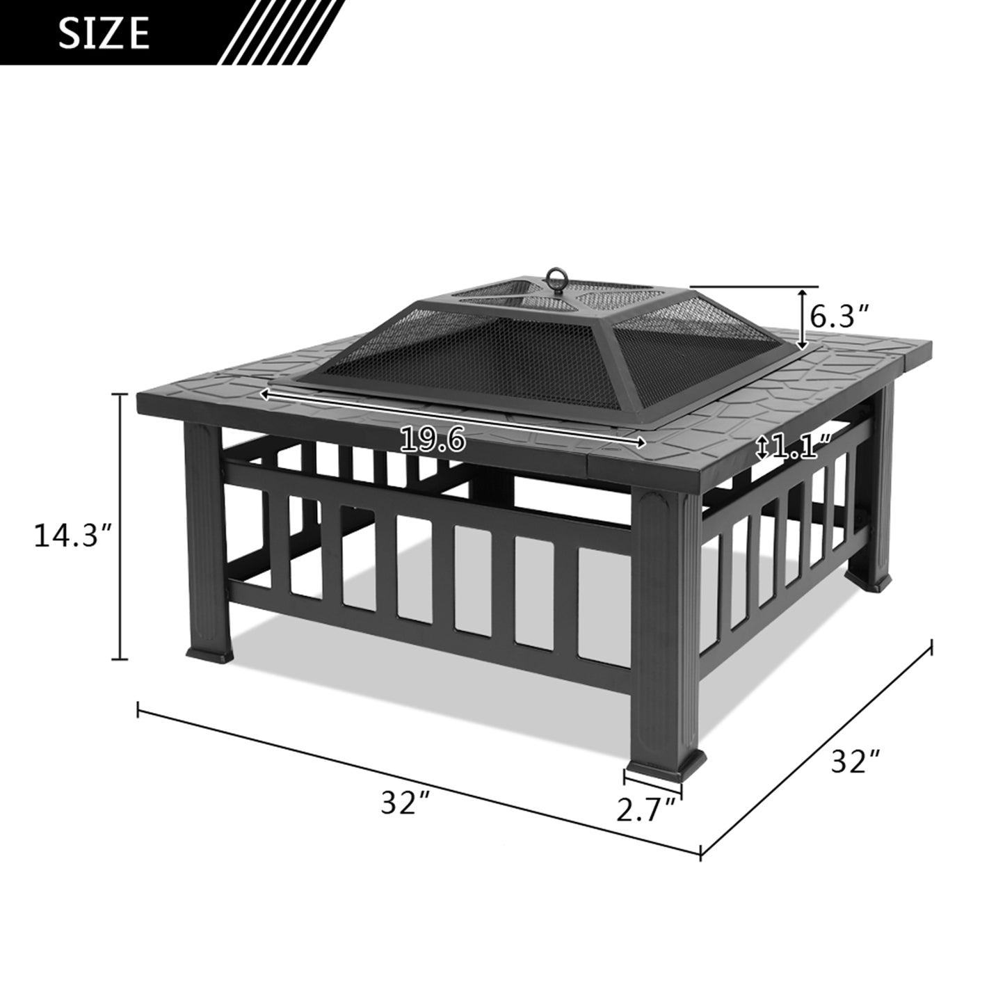 Metal Fire Bowl with Accessories Black