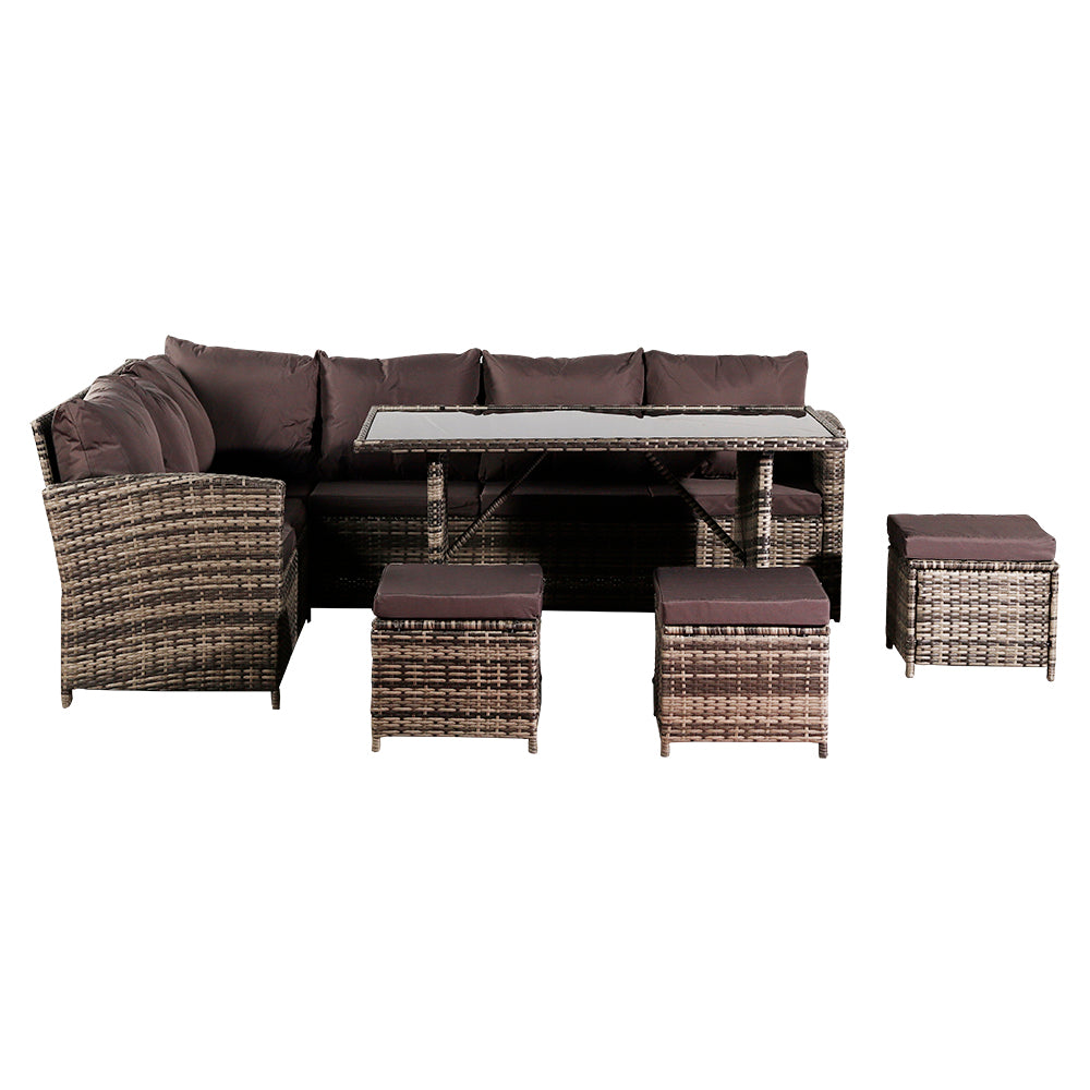  Oshion 9 Seat Rattan Furniture Outdoor Sofa Dining Table With Free Rain Cover- Grey Rattan 