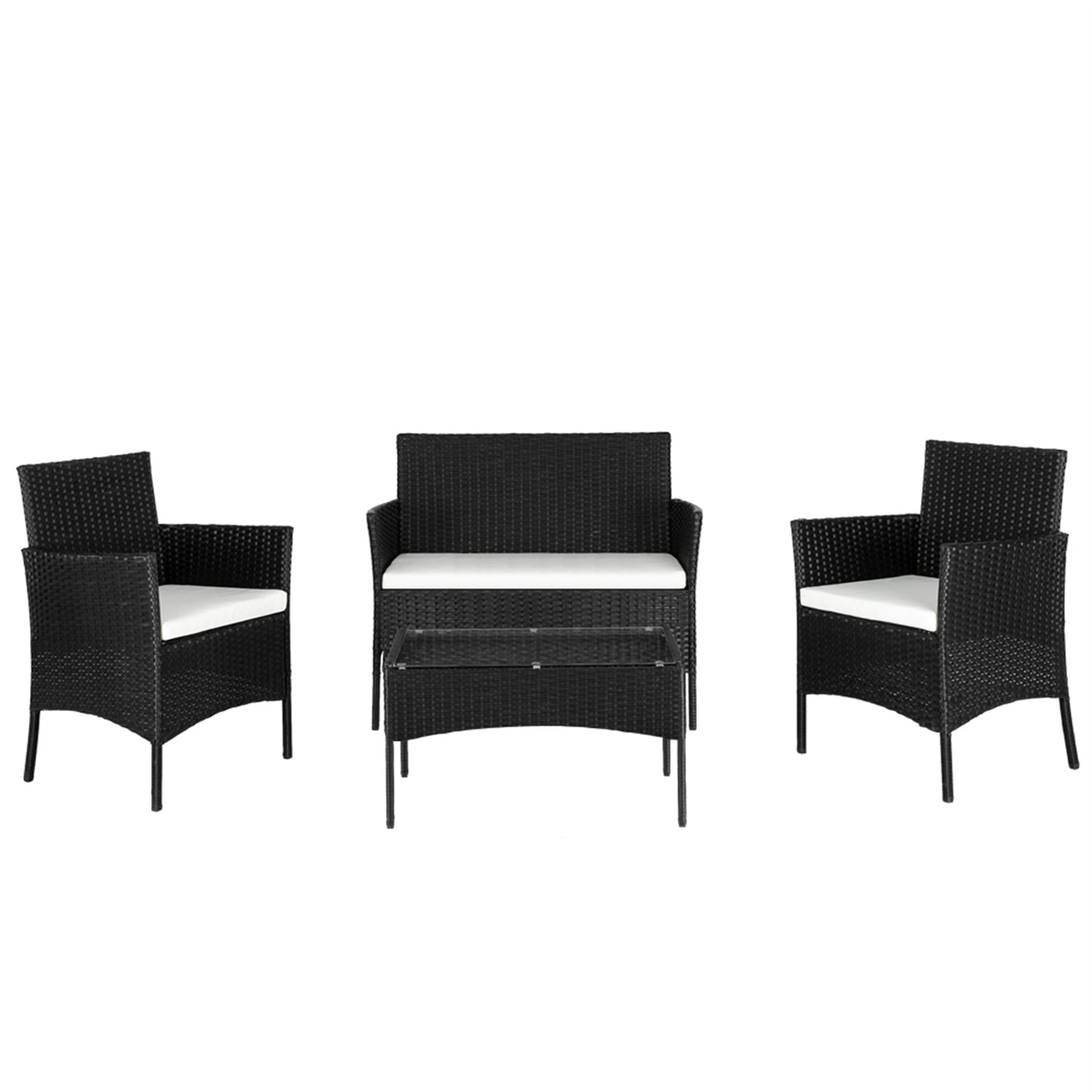 4 Seat Coffee Table Rattan Sofa Set - Black
