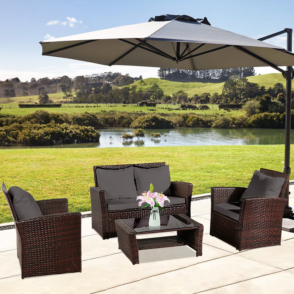 Rattan Four Piece Sofa Set - Brown and Grey Finish