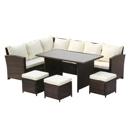 9-Seater Rattan Furniture With Dining Table And Cover