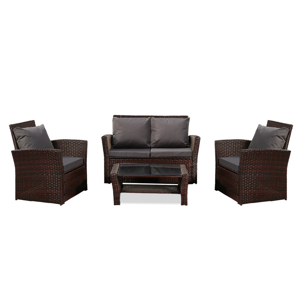 Rattan Four Piece Sofa Set - Brown and Grey Finish