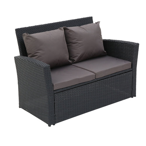 Rattan Sofa - Set Four Piece in Dark Grey and Black Finish