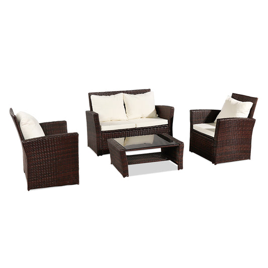  Oshion Outdoor Rattan Sofa Combination Four-piece Package-Brown Package 