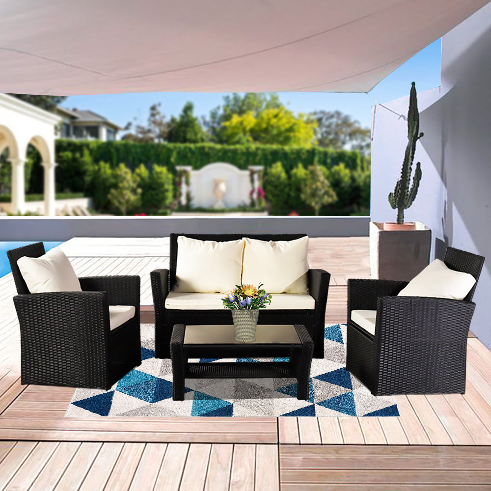 Oshion Outdoor Rattan Sofa 4 Piece Set - Black