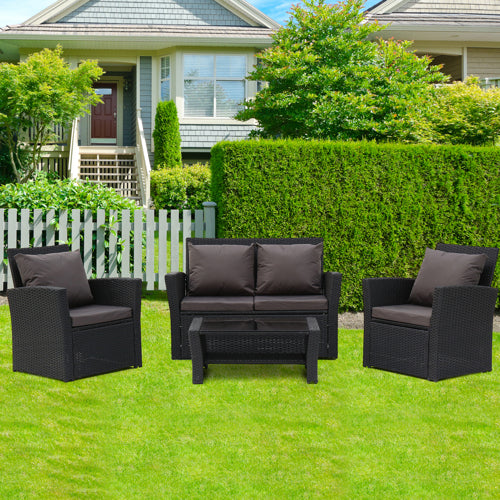 Rattan Sofa - Set Four Piece in Dark Grey and Black Finish