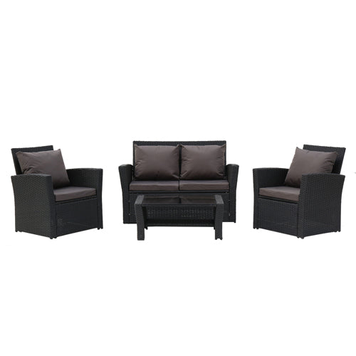 Rattan Sofa - Set Four Piece in Dark Grey and Black Finish