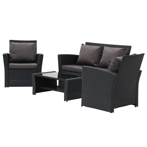 Rattan Sofa - Set Four Piece in Dark Grey and Black Finish