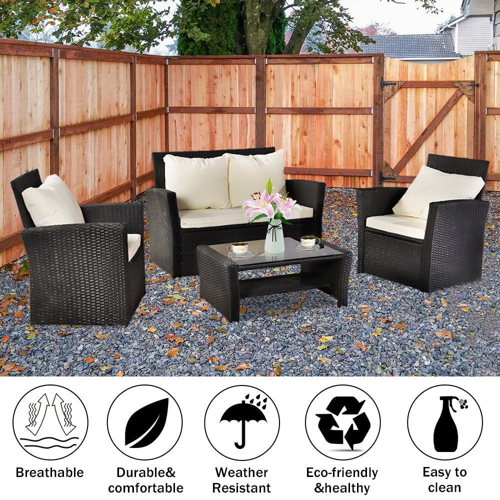 Oshion Outdoor Rattan Sofa 4 Piece Set - Black