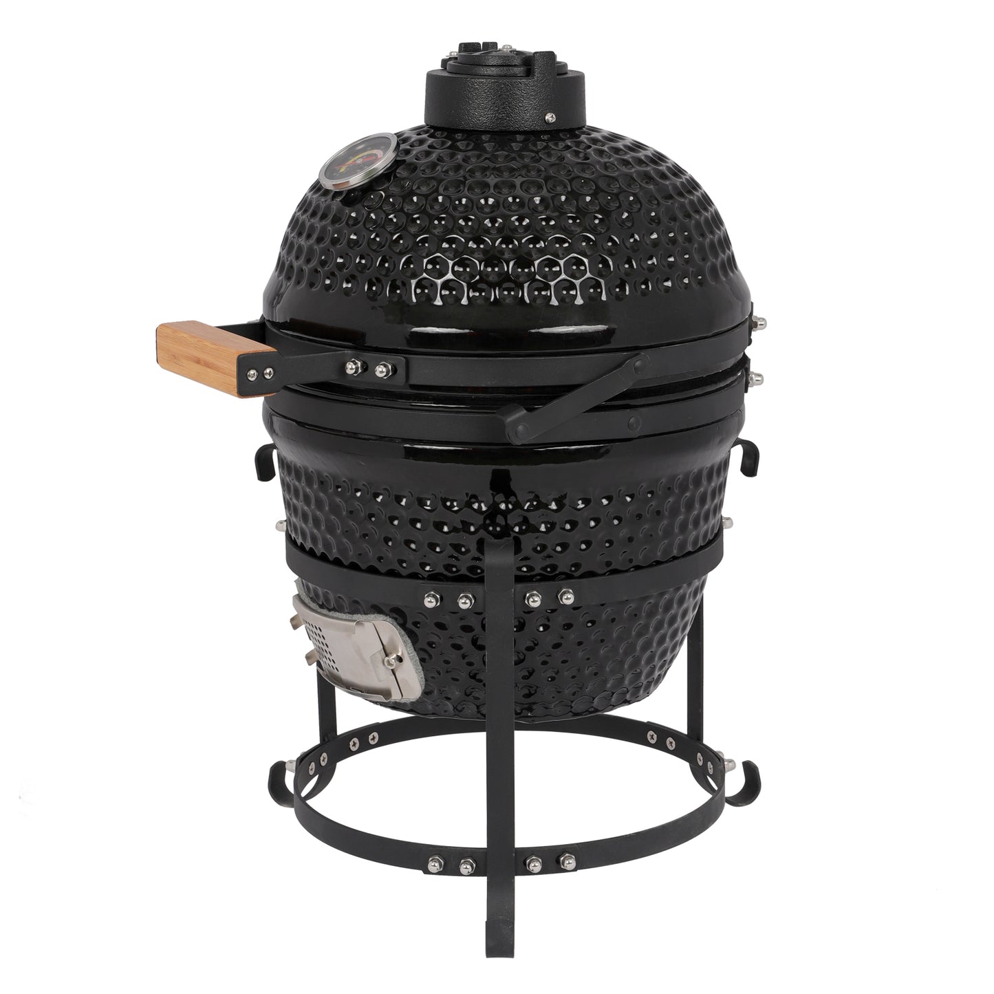 Kamado Style Egg Shaped 13in Round Ceramic Charcoal Grill - BLACK