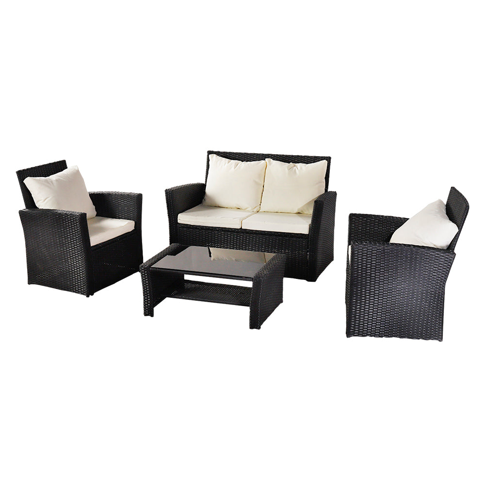 Oshion Outdoor Rattan Sofa 4 Piece Set - Black